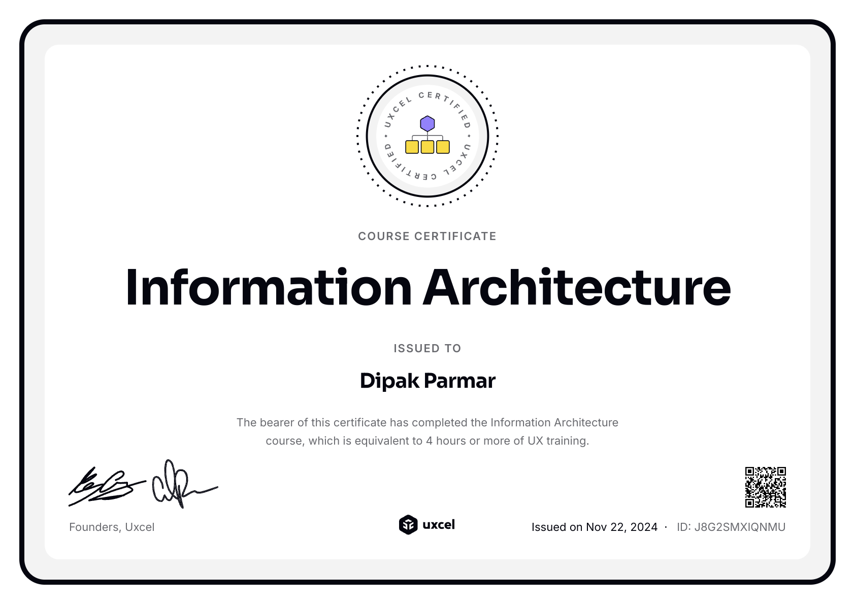 Dipak Parmar's certificate